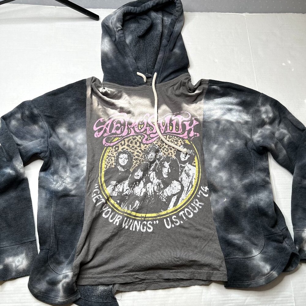 Vintage Band Hoodie Small Gray Tie Dye Upcycled Reworked Tie Dye Cheetah Print